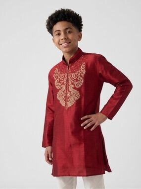 Elegant Red Kids Jacket with Gold Embroidery